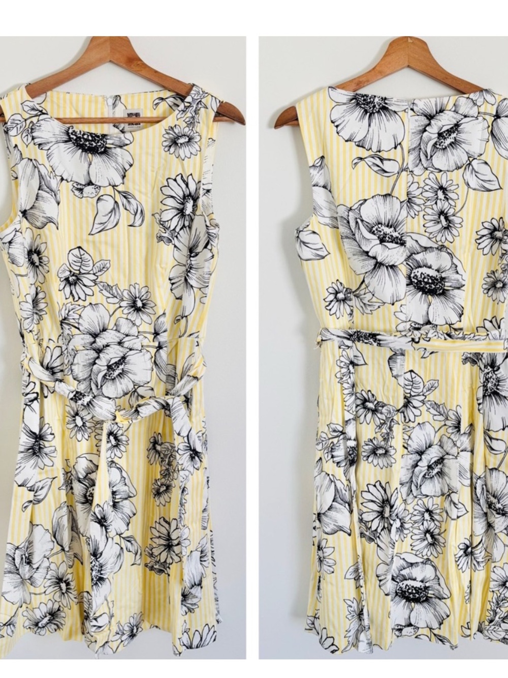 Anne Klein Yellow Floral Stripe Midi Dress